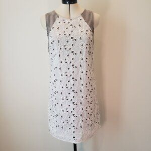 San & Soni Anthropologie Gray Striped Sleeveless Dress with Lace Overlay Med